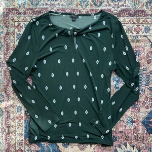 Ann Taylor Forest Green Leaf paisley Print Blouse, size large